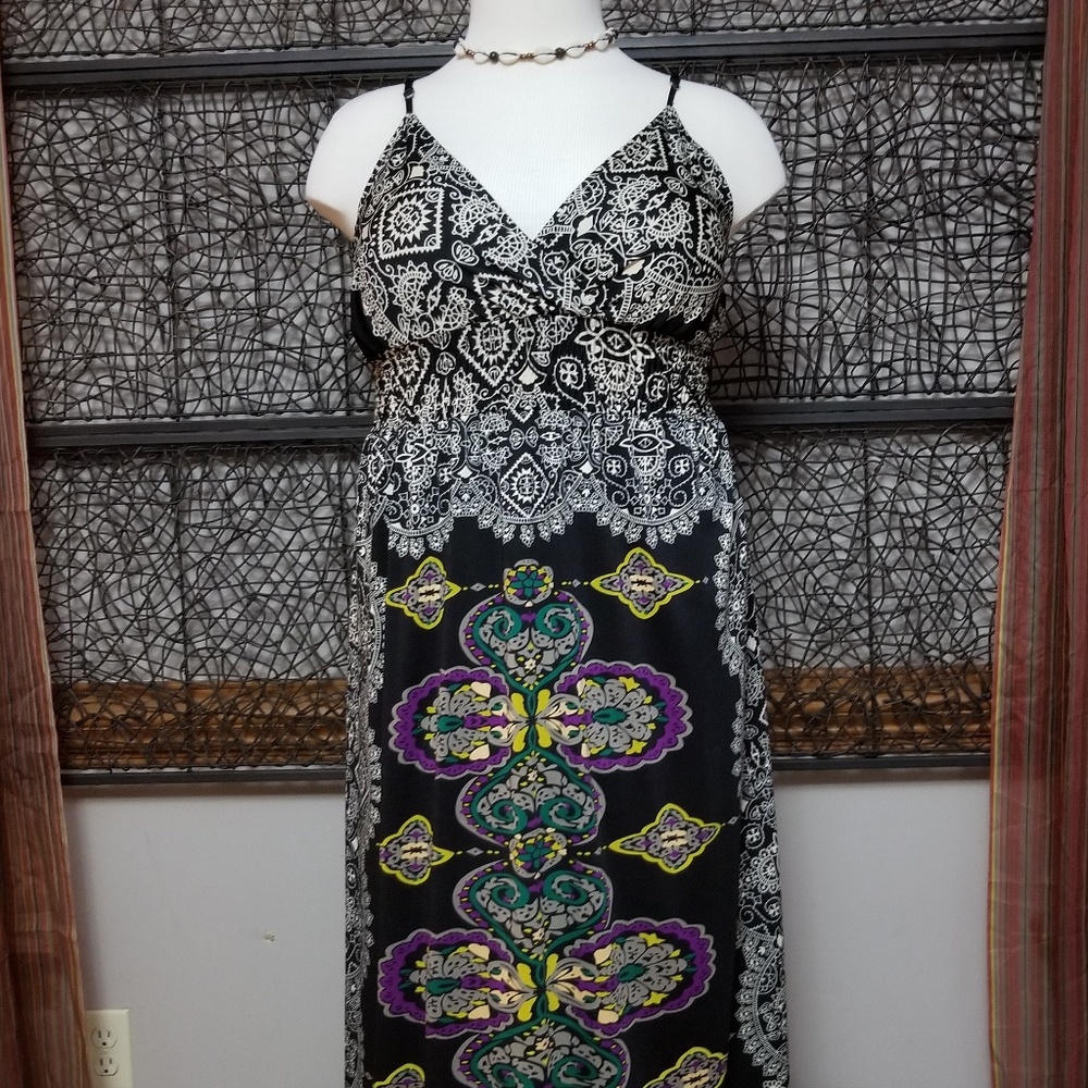 Black tribal print maxi sundress